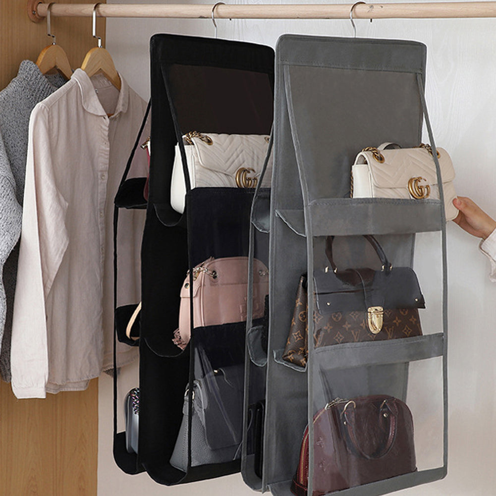 Black Double Sided Handbag Purse Closet Organizer Multifunctional With 6  Shelves